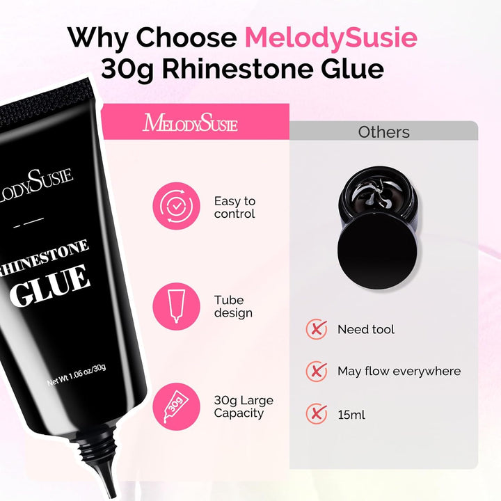 Rhinestone Glue Super Strong Gel Nail Glue for 3D Sculpting Nail Art Design Chrome Powder Decals Decor Need UV/LED Cured 30G