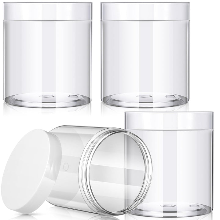4 Pieces round Wide-Mouth Leak Proof Plastic Container Jars with Lids for Travel Storage Makeup Beauty Products Face Creams Oils Salves Ointments DIY Making(1 Ounce,White)