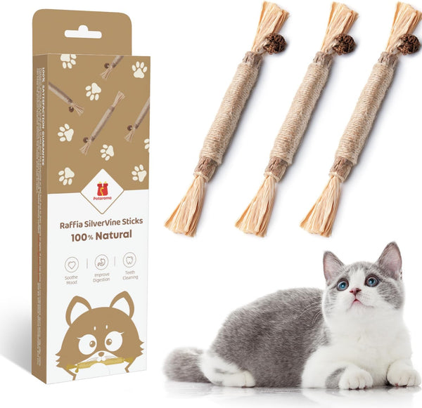 3 Pack Natural Silvervine Sticks Cat Toys, Catmint Silvervine Blend Sticks, Catnip Kittens Chew Toys Teeth Cleaning, Matatabi Dental Care Cat Treat Edible Kitty Lick Toys, Package May Vary