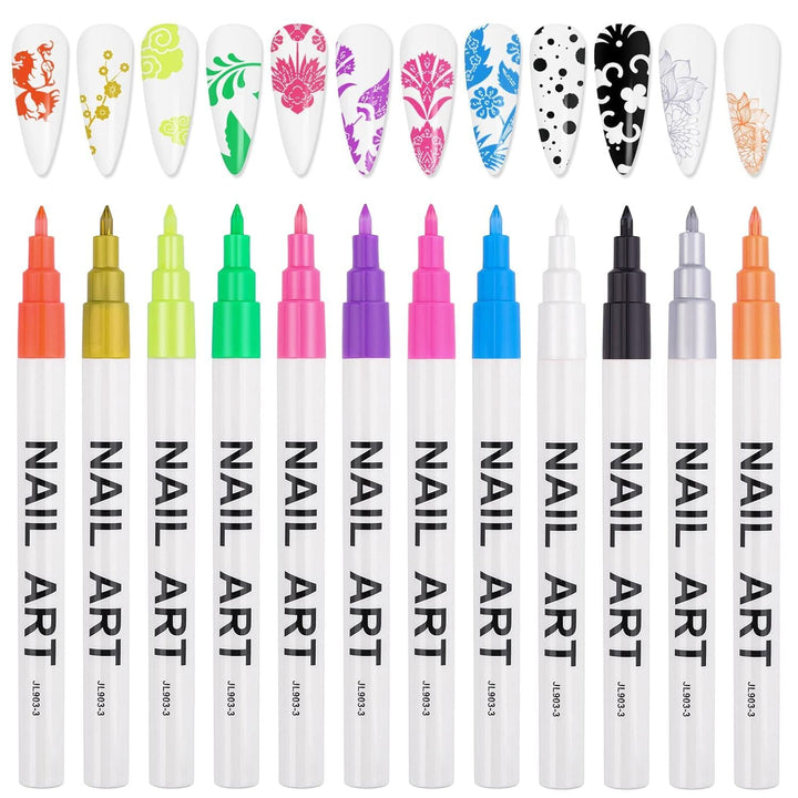 12 Color 3D Nail Art Pens Set,  0.5MM Nail Pens Nail Point Graffiti Dotting Pen Drawing Painting Liner Brush for DIY Nail Art Beauty Adorn Manicure Tools