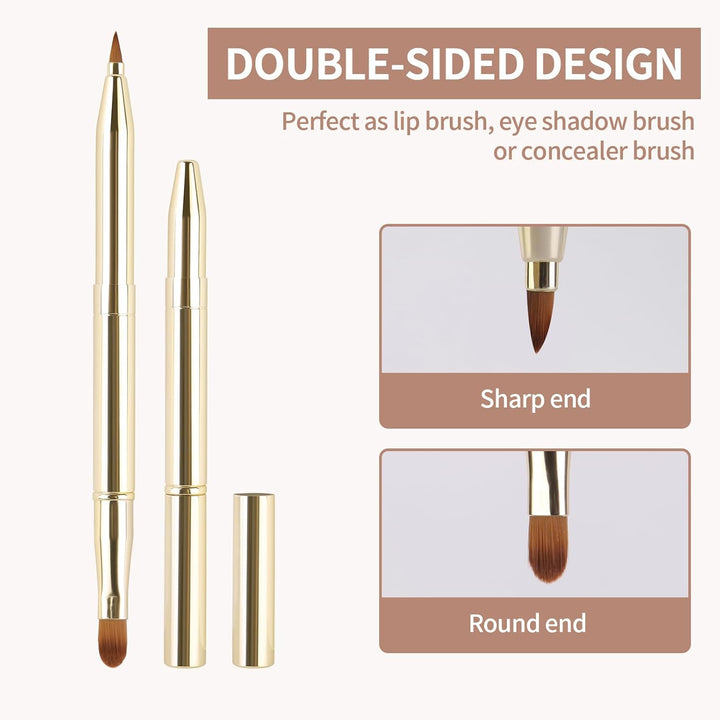 3 Pack Retractable Lip Brush for Lipstick, Retractable Lip Brushes Double-Ended Travel Lip Makeup Brush Set for Lipstick Lip Gloss Include Lid