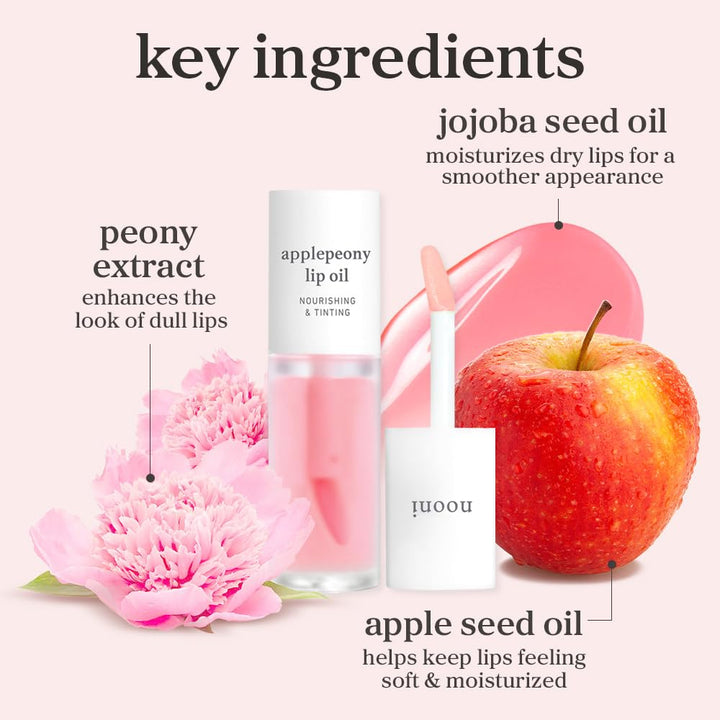 Korean Lip Oil - Applepeony | Long-Lasting, Moisturizing, Plumping, Revitalizing for Dry Lips, Waterproof, No Peel Off, Hydrating, Nourishing Crystal Clear, 0.12 FL Oz