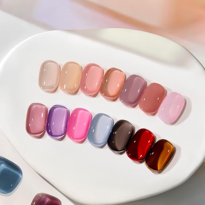 15ML Jelly Sheer Tortoise Gel Nail Polish 1Pc Transparent Hot Cocoa Amber Gel Polish Soak off UV LED Translucent Nail Polish Nail Art Starter Manicure Salon DIY at Home, 0.5 OZ