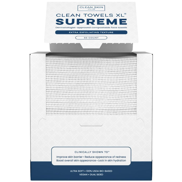 Clean Towels XL®, 100% USDA Biobased Face Towel, Disposable Face Towelette, Eczema Association Accepted, Makeup Remover Dry Wipes, Ultra Soft, 1 Pack, 50 Ct