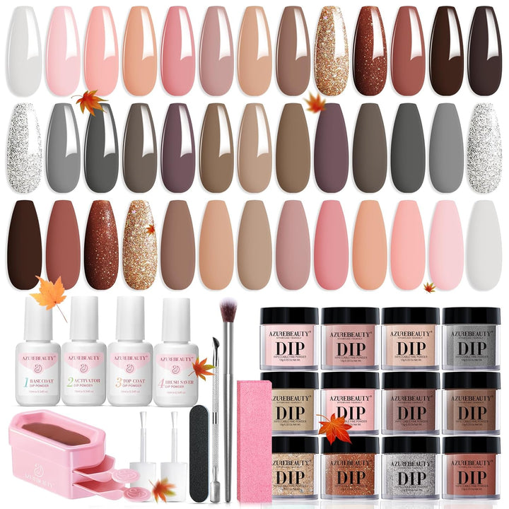 Dip Powder Liquid Set 15Ml/0.5Oz 8 Pcs Dipping Base Activator and Top Coat Brush Saver Nail File Necessary Tools for Dip Kit No Lamp Needed