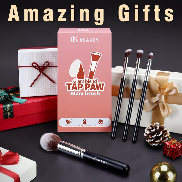 Makeup Brushes Set, Professional Foundation Eyeshadow Concealer Blush Powder Bronzer Applicator, 2 Blender Sponge with Beauty Paper Case Stocking Stuffers for Women