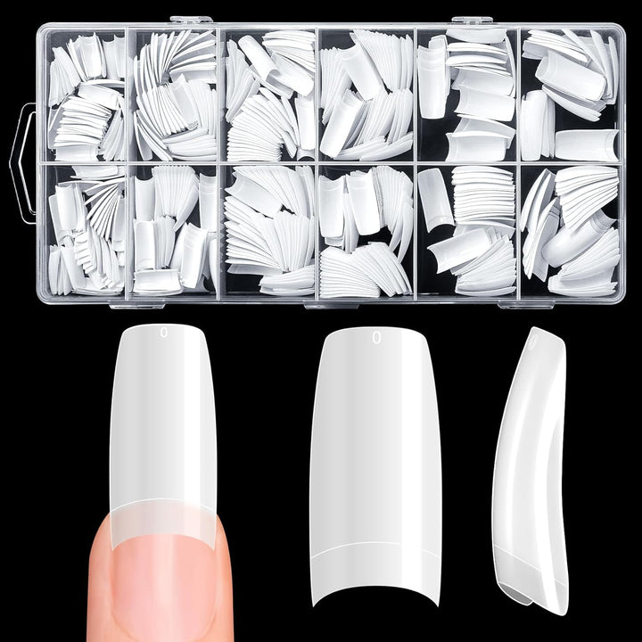 500PCS Half Cover False Nails Tips - Acrylic Nail Tips 10 Sizes Lady French Style Acrylic Artificial Tip Manicure with Box for Nail Tips Art Salons and Home DIY