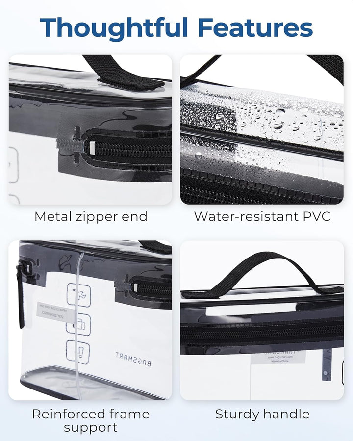 TSA Approved Toiletry Bag, 2 Pack Clear Makeup Cosmetic Bag Organizer, Quart Size Travel Bag for Toiletries, Carry-On Travel Accessories Essentials, Black-2Pcs