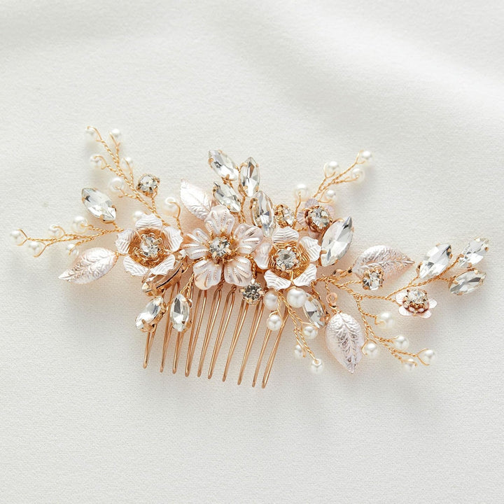 Handmade Wedding Hair Comb Clip Rhinestone Bridal Hair Comb Piece, Gold Hair Accessories for Brides Wedding