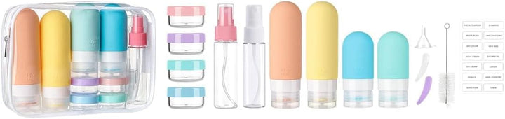 16 Pack Travel Bottles Set - TSA Approved Leak Proof Silicone Squeezable Containers for Toiletries, Conditioner, Shampoo, Lotion & Body Wash Accessories (White)