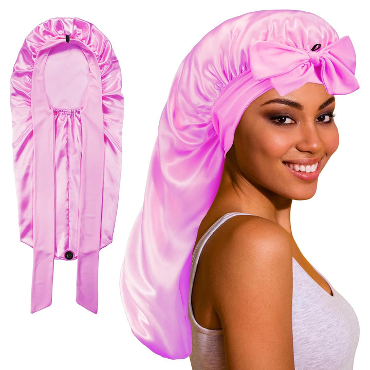 Long Bonnet Satin Hair Silk Bonnet for Sleeping Women, Silky Bonnets for Women with Tie Band, Sleep Cap for Braids Curly Hair