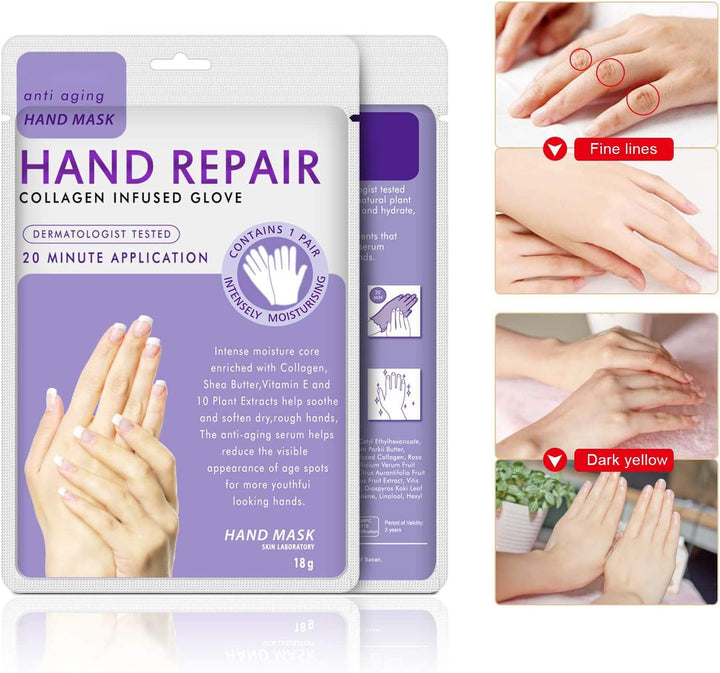 Hand Mask Moisturizing Glove 5 Pack, Hand Peel Mask Exfoliating Gloves, Hand Repair Glove for Dry Hands Treatment, Remove Dead Skin, Rough Skin, Purple