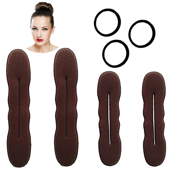 Magic Bun Maker (2 Small, 2 Large) Foam Sponge Bun Shaper Hair Accessories (Brunette)