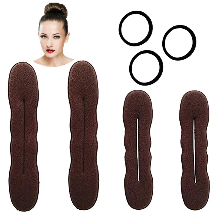 Magic Bun Maker (2 Small, 2 Large) Foam Sponge Bun Shaper Hair Accessories (Brunette)