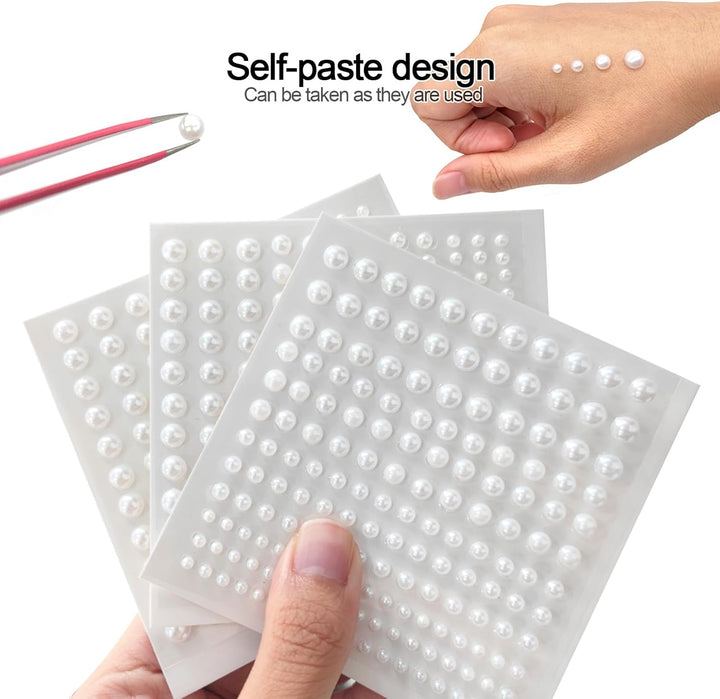 660Pcs Self Adhesive Pearl Stickers Flat Back Pearls for Craft Hair Face Makeup Nail Cell Phone Scrapbooking Decor, 4 Size 3Mm/4Mm/5Mm/6Mm (White)