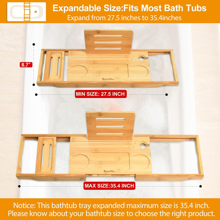 Bathtub Tray - Bath Tray Expandable - Bath Tub Tray Table for Bathtub, Ajustable Size, Fits Most Tubs