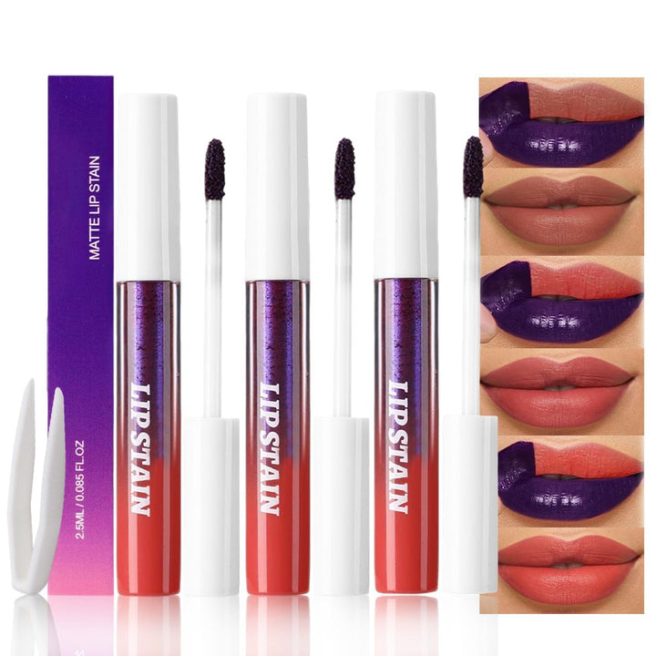 3Pcs Peel off Lip Stain Tints, Maroon Mauve Red Matte Liquid Lipstick Lip Stain Long Lasting Waterproof for Women, Non-Stick Cup Lipstick Peel off Highly Pigmented Not Faded Smudge-Proof Liptint