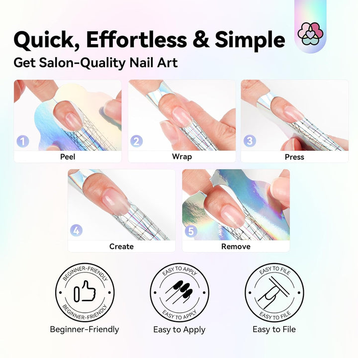 Long Length Reusable Nail Forms: Super Sticky Duable Poly Gel Nail Forms Sturdy Nail Extension Forms Paper Nail Forms Self-Adhesive Nail Model Stencils for Acrylic Nails Builder Nail Gel