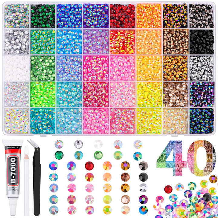 13000Pcs Flatback Pearls for Crafting (White), Assorted Size 2/3/4/5/6/8/10Mm Half Pearl Bead Gems with 3Pcs 10Ml B7000 Jewelry Glue, Bedazzling Kit for Crafts Shoes Graduation Cap Nail Art
