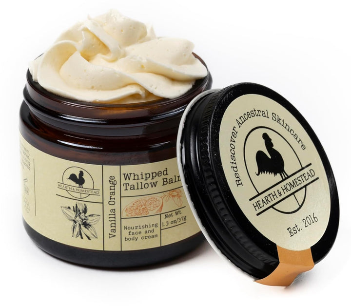 : Handmade Whipped Tallow Balm (Unscented/Herb-Infused) - Organic Body Butter with Infused Olive Oil, for Eczema, Rosacea, Baby - 1.3 Oz