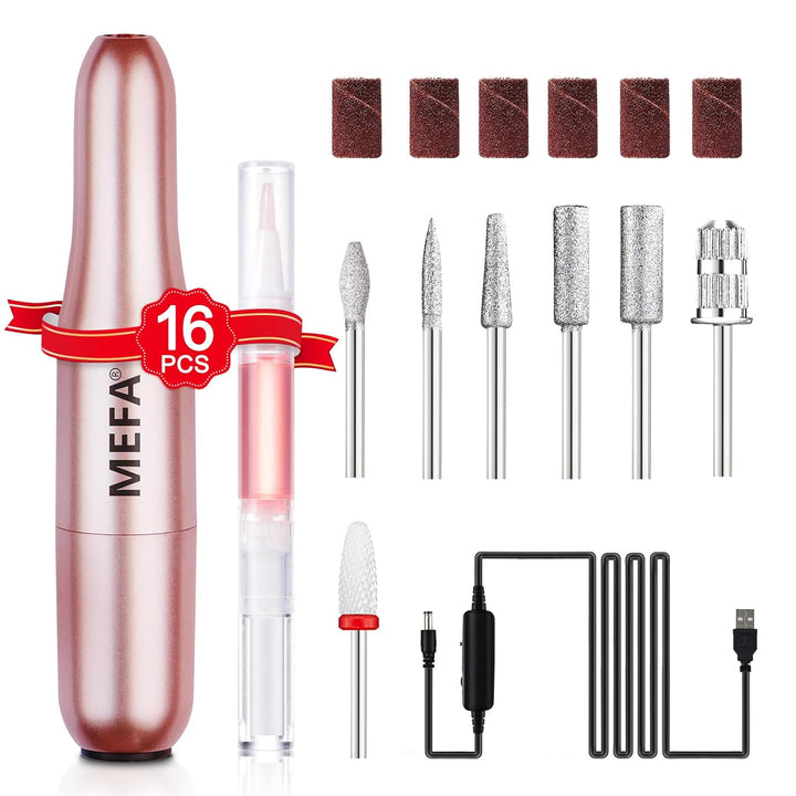 Nail Drill, Portable Electric Nail Drill with 6PCS Nail Drill Bits and Cuticle Oil Pen, Professional Nail File for Acrylic Gel Dip Powder, Manicure Pedicure Nail Set Efile Nail Drill for Salon