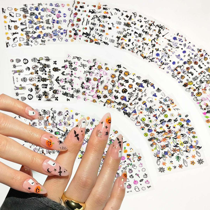 30 Sheets Halloween Nail Stickers for Women Girls & Kids,Cute Ghost Pumpkin Spider Nail Decals Bat Cat Skull Stickers for Nails Design 3D Self-Adhesive Halloween Nail Art Supplies,Diy Manicure Decor