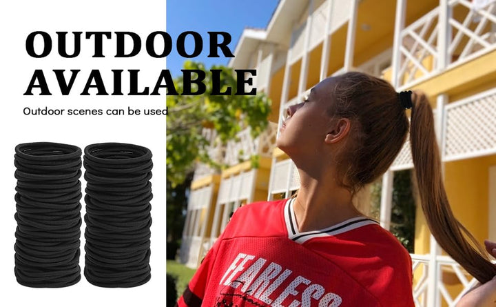 100Pcs Womens Elastics Hair Tie, 4MM Black Ponytail Holders Hair Bands, 2 Inch in Diameter Elastic Band for Medium to Thick Hair (4Mm Black)