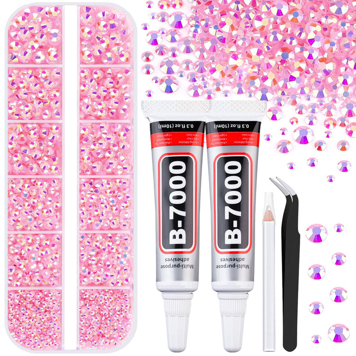 6100Pcs Resin Rhinestones for Crafting with 2Pcs 10Ml B7000 Jewelry Glue, 1 Box Flatback Crystals Diamond (Clear) for Bedazzling Crafts DIY Nail Art Non Hotfix Gems for Clothing Shoes Tumblers