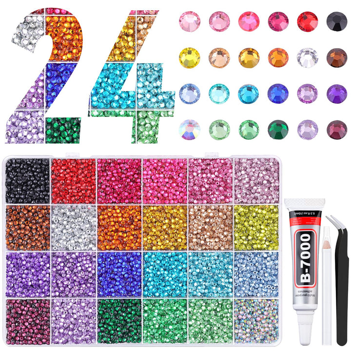 13000Pcs Flatback Pearls for Crafting (White), Assorted Size 2/3/4/5/6/8/10Mm Half Pearl Bead Gems with 3Pcs 10Ml B7000 Jewelry Glue, Bedazzling Kit for Crafts Shoes Graduation Cap Nail Art