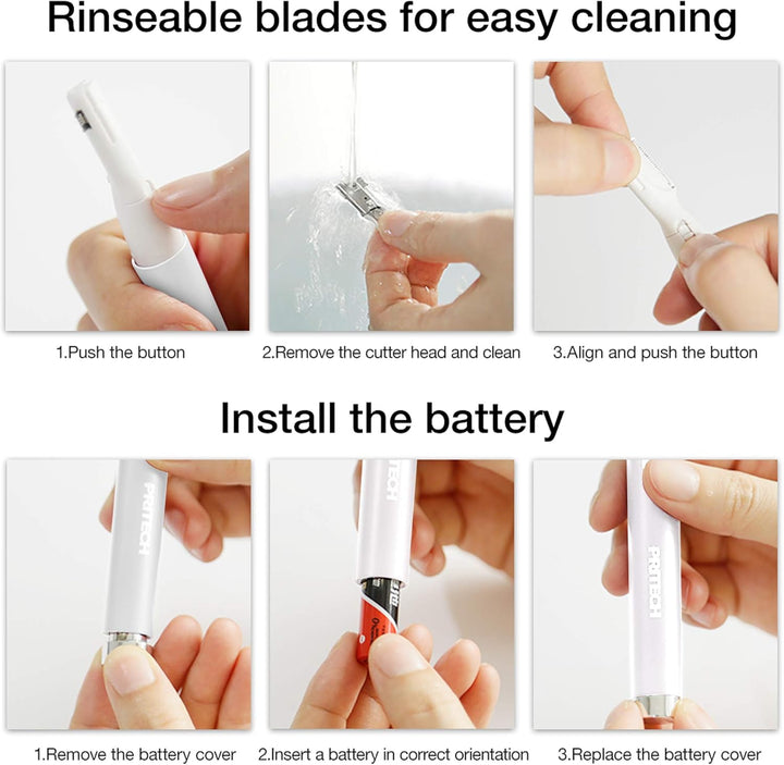 Electric Eyebrow Trimmer - Facial Hair Remover for Eyebrows, Face, Chin, Neck & Upper Lip - Painless Precision Shaver with Comb & Replaceable Blades - Battery Powered & Portable for Peach Fuzz & Body