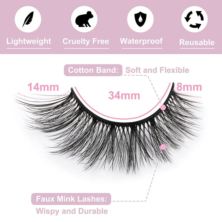 False Eyelashes 14Mm Faux 3D Mink Lashes Natural Look Cat Eye Wispy Lashes Pack by , 14 Pairs