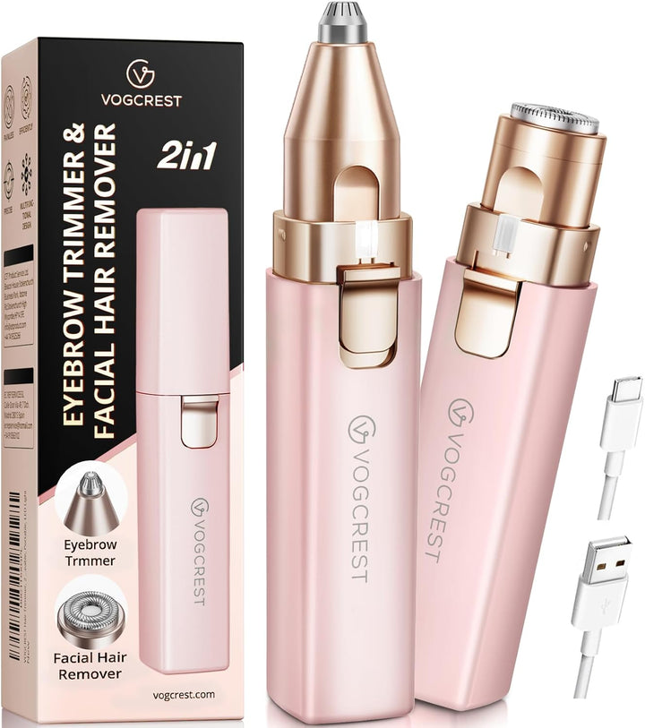 Rechargeable Facial Hair Remover for Women: 2 in 1 Electric Eyebrow and Facial Hair Remover - Suitable for Middle-Aged Women’S Eyebrow, Chin, and Cheek Trimming - with Built-In LED Light(Pink)