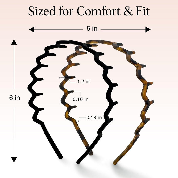 Zig Zag Headbands for Women Non Slip – Fashion Accessories for Slicked Back Styles - Comfortable Comb Headband with Teeth | Ideal Gifts for Women - Tortoise & Black Headband - 2 Pcs