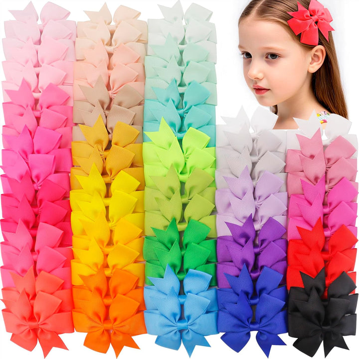 40Piece 3 Inch Boutique Grosgrain Ribbon Pinwheel Hair Bows Alligator Clips for Girls Babies Toddlers Accessories Teens in Pairs
