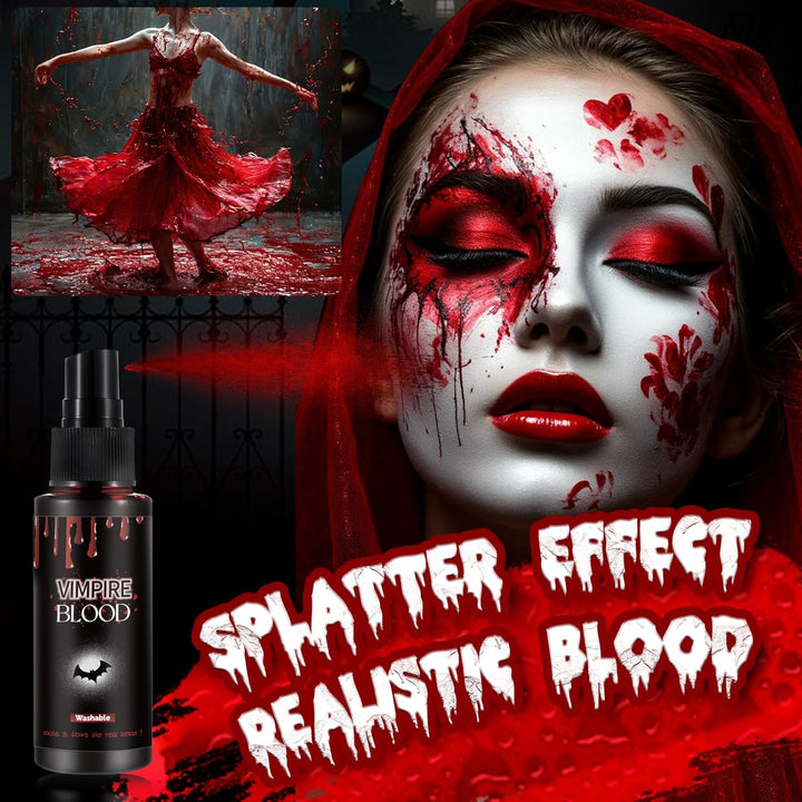 Halloween Fake Blood Spray, Washable Fake Blood Makeup, Halloween Realistic Fake Blood for Face Body Paint, Perfect for Vampire Makeup, Clown & Sfx & Cosplay & Zombie Make Up, 1 Pack