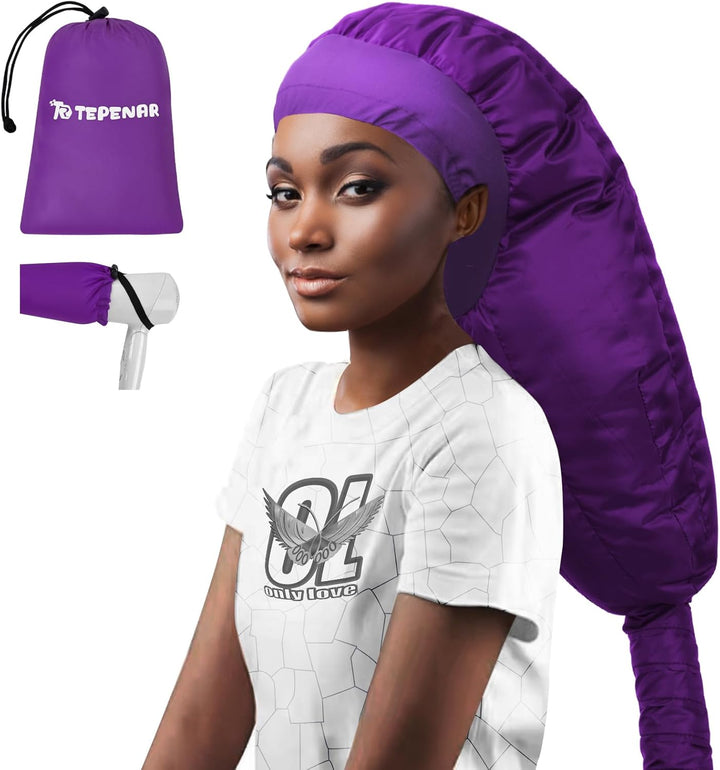 Hair Dryer Bonnet Attachment: Upgraded Extra Large Hooded Dryer Adjustable Hair Dryer Caps - Easy to Use for Natural Curly Textured Hair Care Styling Fast Drying - Black