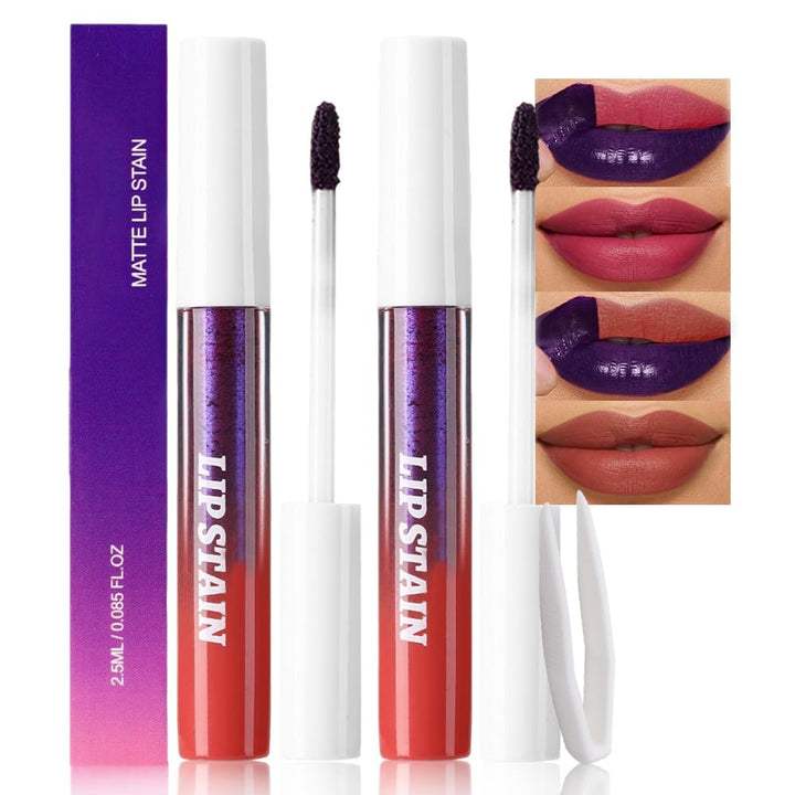 3Pcs Peel off Lip Stain Tints, Maroon Mauve Red Matte Liquid Lipstick Lip Stain Long Lasting Waterproof for Women, Non-Stick Cup Lipstick Peel off Highly Pigmented Not Faded Smudge-Proof Liptint