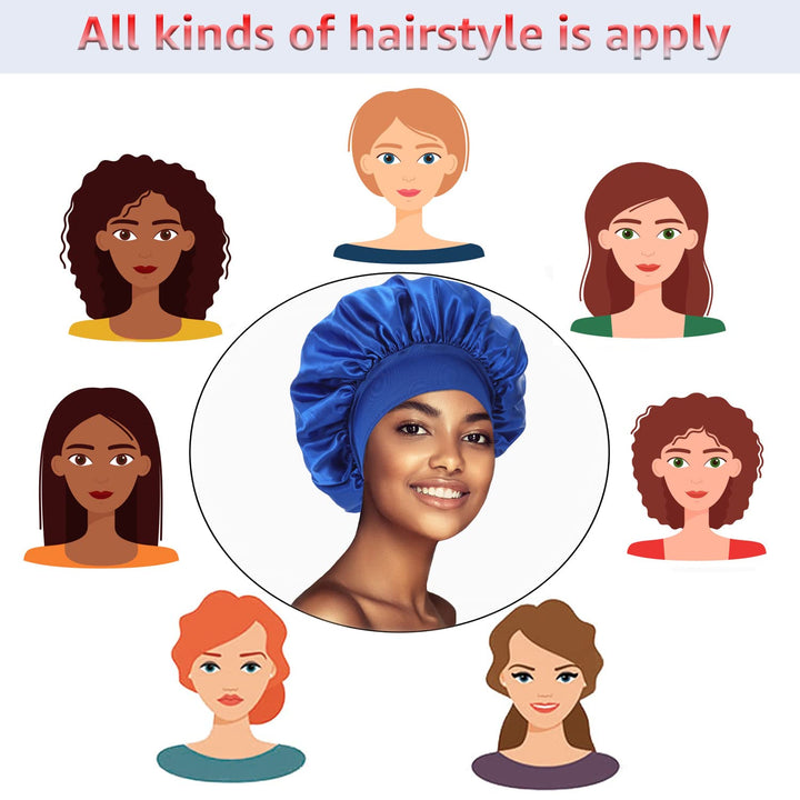 3 Pack Satin Bonnet Silk Hair Bonnet for Sleeping, Sleep Bonnets for Women Large Wide Soft Band Sleep Cap for Curly Hair Braids