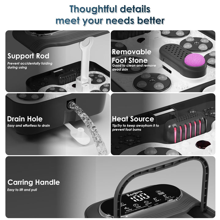 Collapsible Foot Spa Electric Rotary Massage, Foot Bath with Heat, Bubble,Temp Control, and 24 Motorized Shiatsu Massage Balls, Pedicure Foot Spa Tub for Stress Relief (Black)