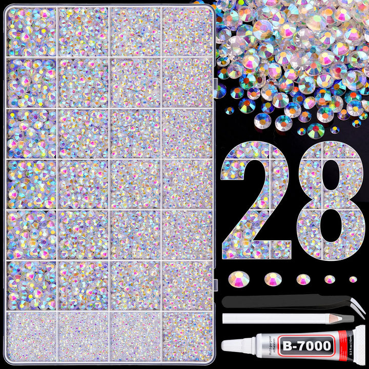 6100Pcs Resin Rhinestones for Crafting with 2Pcs 10Ml B7000 Jewelry Glue, 1 Box Flatback Crystals Diamond (Clear) for Bedazzling Crafts DIY Nail Art Non Hotfix Gems for Clothing Shoes Tumblers