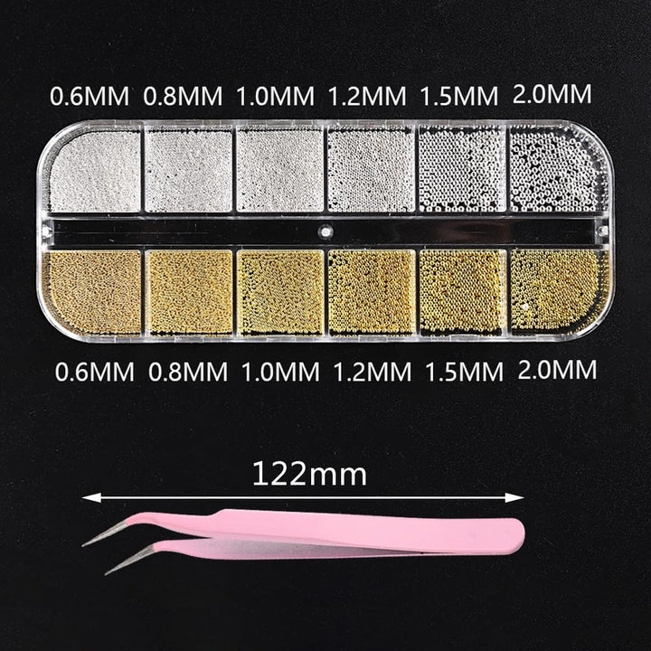 3D Mixed Sizes Nail Art Studs Gold Silver Mini Metal Caviar Nails Beads Ball Nail Rivets Jewelry for Women Girls Manicure Nails Supplies DIY Crafts Decorations