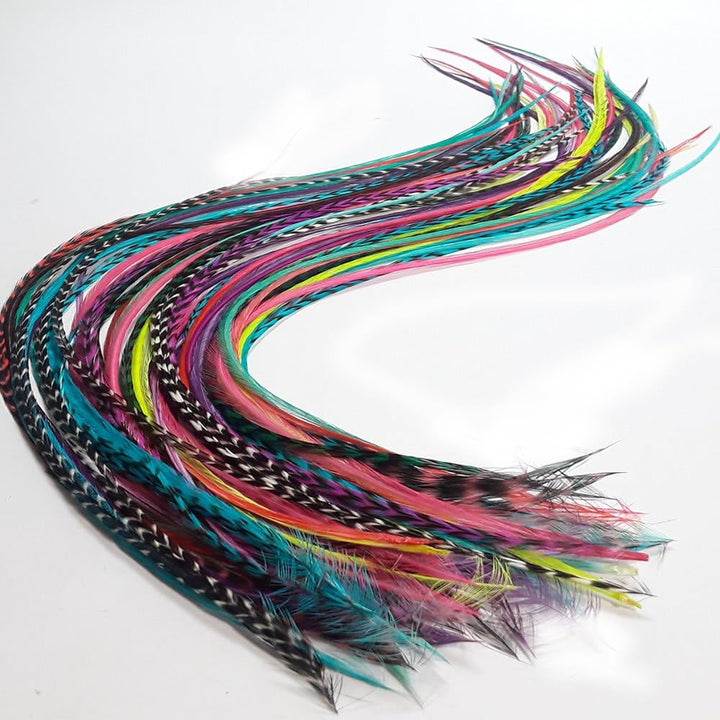 20 Real Feathers Hair Extension Kit - Assorted Colors, Long Natural Thin Feathers, 7”-13” Length, 100% Real Rooster Feathers