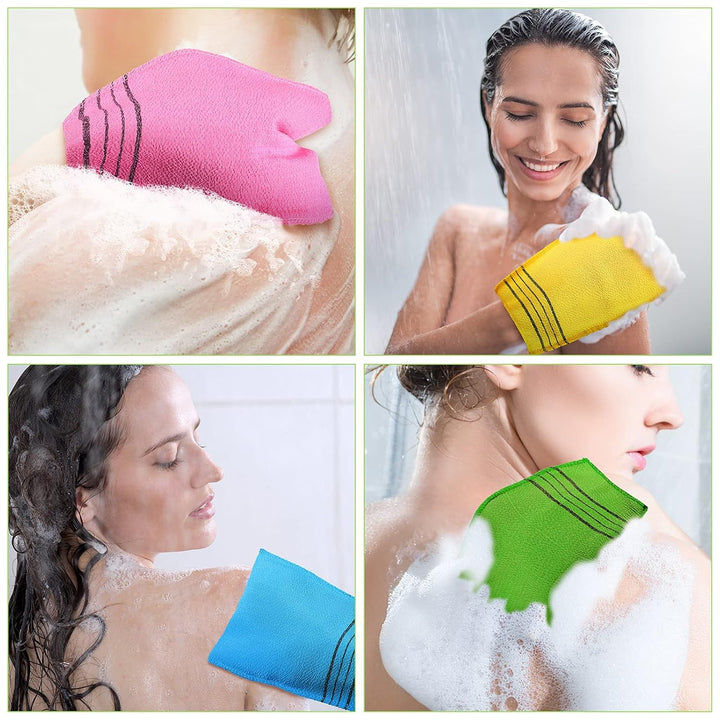 12 Pieces Korean Exfoliating Mitt Glove Italy Towel Body Skin Scrubber Exfoliating Scrubber for Remove Dead Skin Washcloth Korean(Small,Yellow, Green, Blue, Pink)