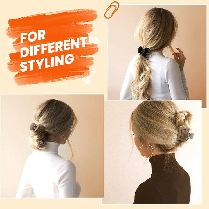 Matte Hair Clips for Women and Girls - Rectangle and Double Row Small Claw Clips for Thin/Medium Fine Hair - Nonslip Jaw Clips (Beige, Khaki, Brown, Black)
