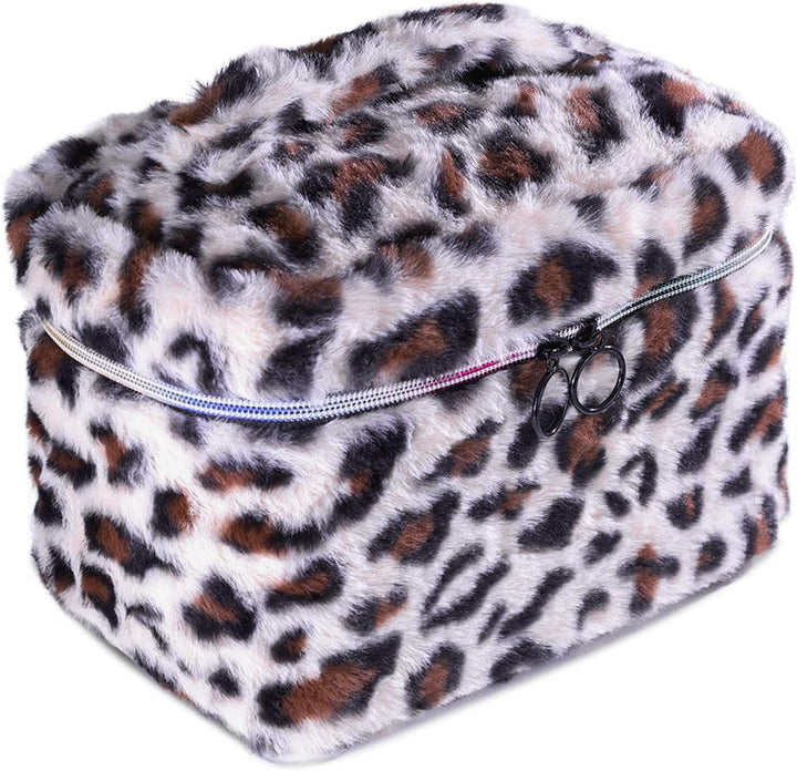 Double-Layer Cosmetic Bag Makeup Bag Travel Makeup Bag Makeup Bags for Women Cosmetics Cases Portable Waterproof Foldable (Leopard)