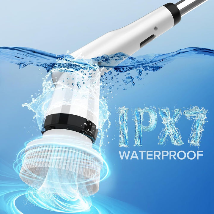 Electric Spin Scrubber,  IPX7 Bathroom Scrubber with 7 Replaceable Brush Heads & Retractable Handle, 2-Speed Adjustable Shower Cleaner Brush for Bathroom, Bathtub, Kitchen, Tile Floors