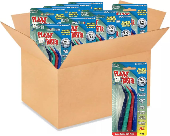 (4 Count) Soft Interdental Pick, Gum Stimulator & Plaque Remover, Made in USA, for Oral Health and Healthy Gums, Multi-Colored