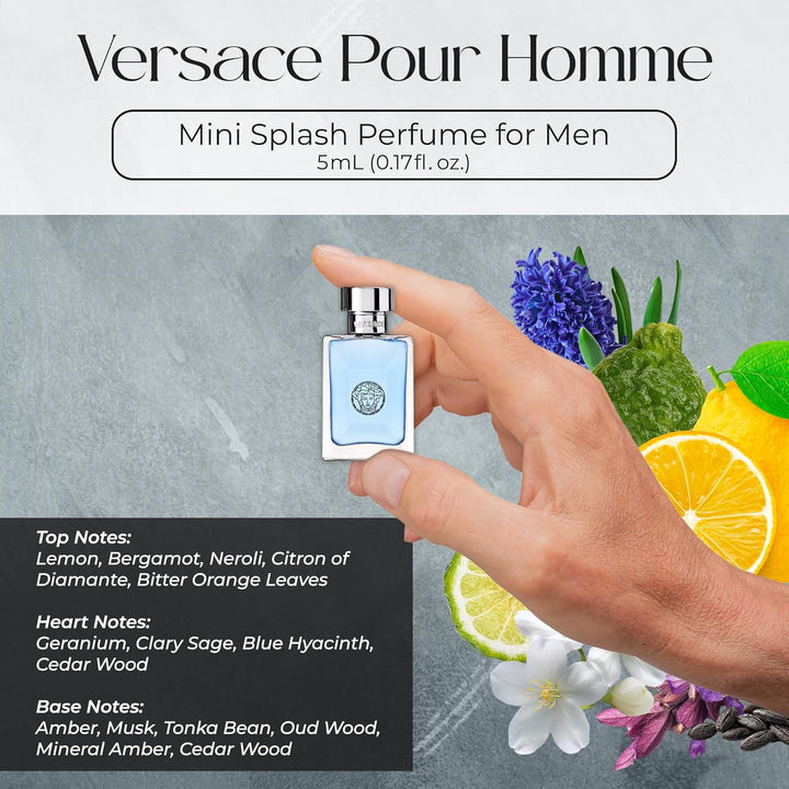 Cologne for Men Set of 4 Mini Eros, Pour Homme, Dylan Blue, Eau Fraiche Perfume for Men Fragrance Sampler Set - Designer Mens Cologne Samples (4 Count, 0.17 Oz)