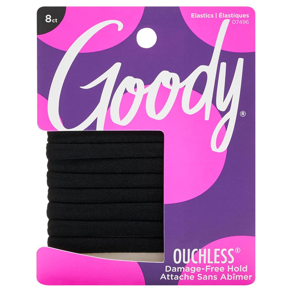 Ouchless Seamless Hair Elastics, 8 Ct, Black, Damage-Free Gentle Hold Elastic Ties, No Snag or Pull, for All Occasions, Chic Styling Accessories for Women & Men, All Hair Types