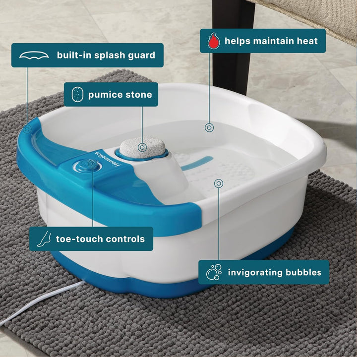 Bubble Mate Foot Spa, Toe Touch Controlled Foot Bath with Invigorating Bubbles and Splash Proof, Raised Massage Nodes and Removable Pumice Stone